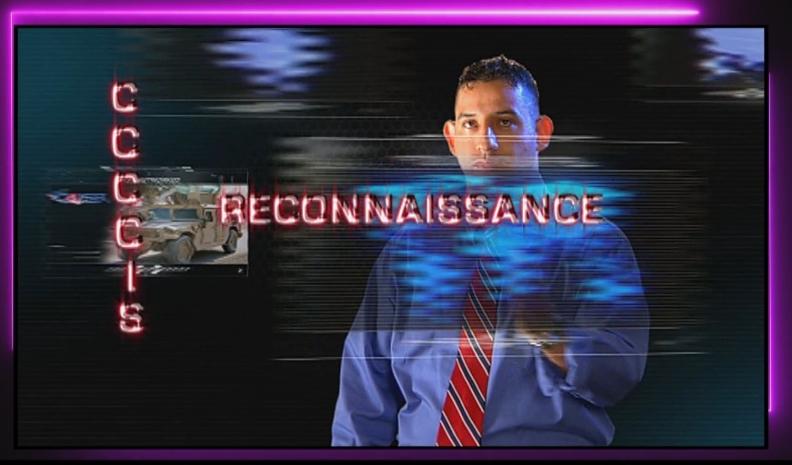 Man displaying "RECONNAISSANCE" text