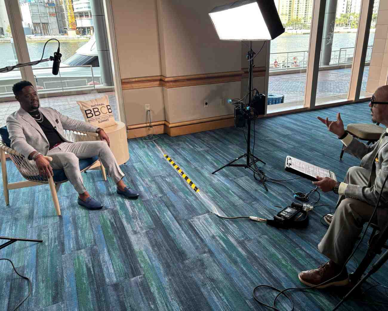 Interview setup with two individuals