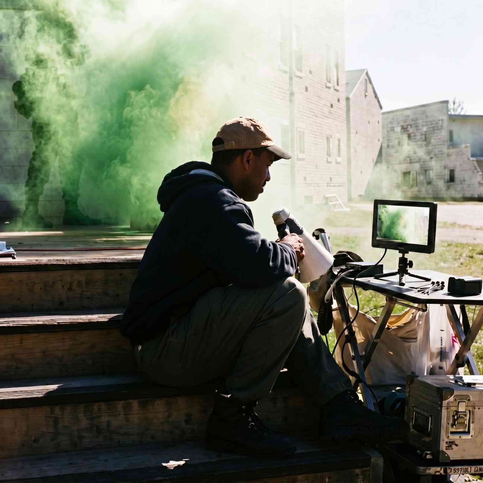 Man monitoring green smoke effects